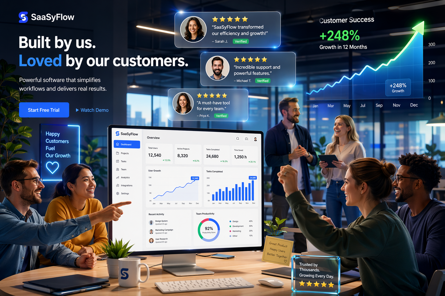 SaaS success with positive reviews