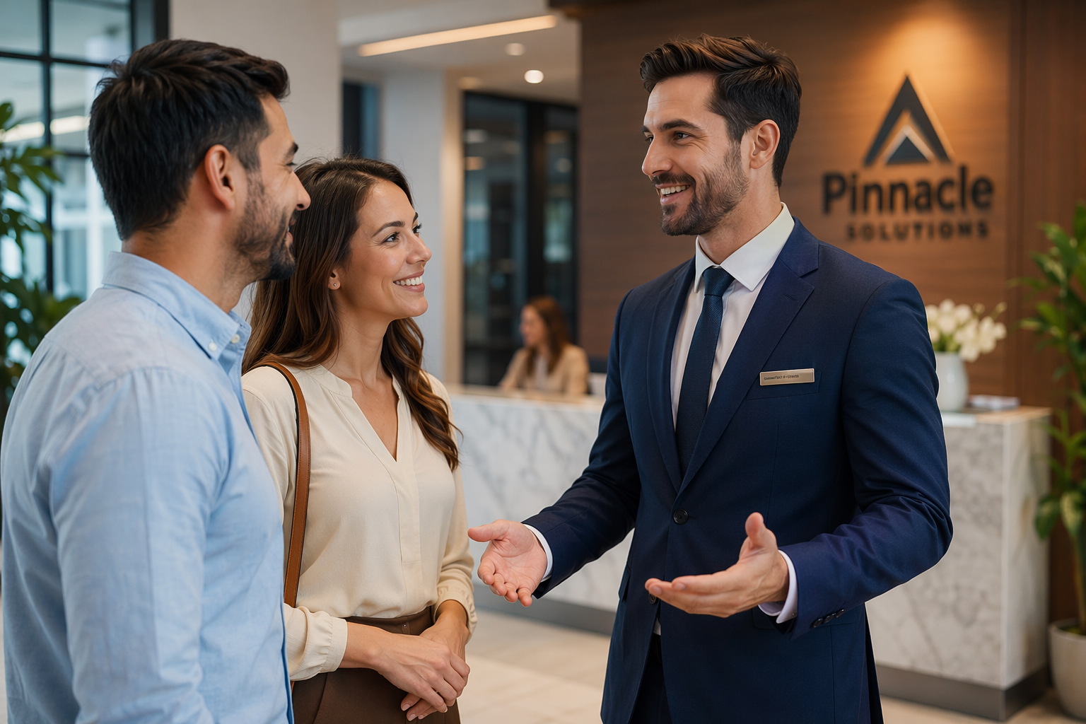 Professional greeting satisfied customers