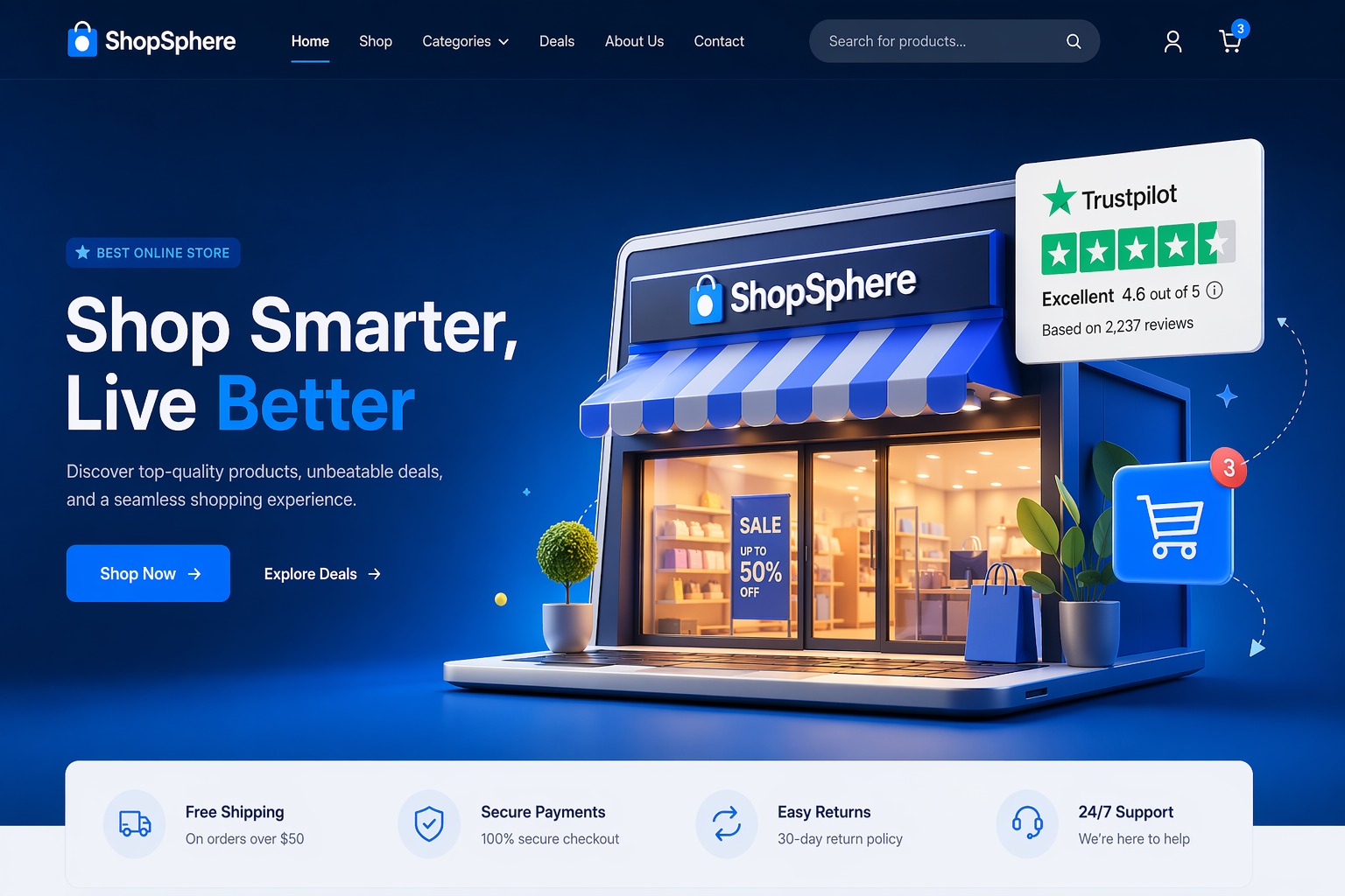 Digital storefront with Trustpilot stars