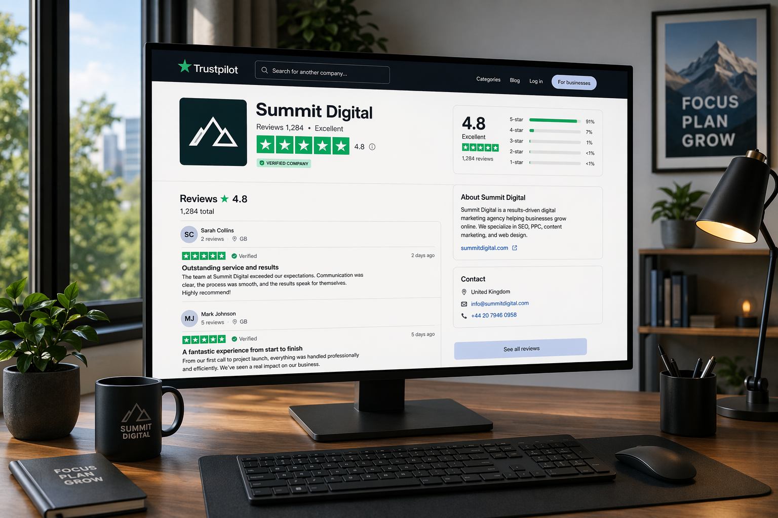 Computer showing verified Trustpilot reviews