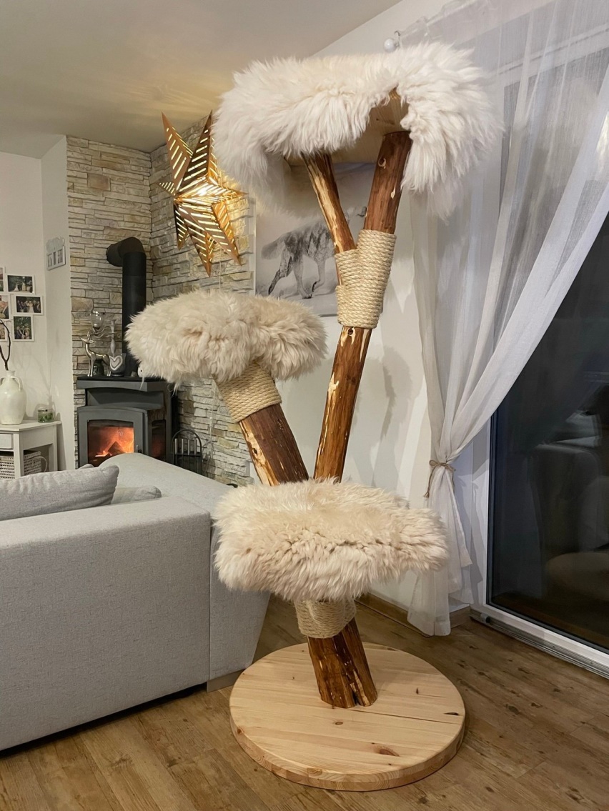 white cover cat tree